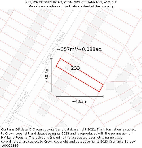 233, WARSTONES ROAD, PENN, WOLVERHAMPTON, WV4 4LE: Plot and title map