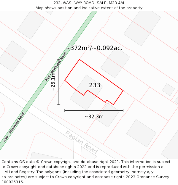 233, WASHWAY ROAD, SALE, M33 4AL: Plot and title map