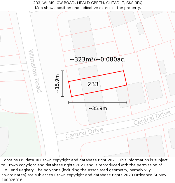 233, WILMSLOW ROAD, HEALD GREEN, CHEADLE, SK8 3BQ: Plot and title map