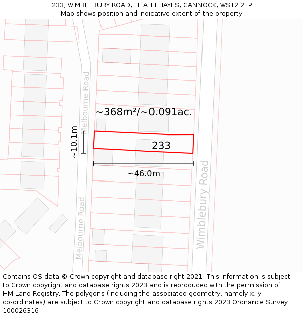 233, WIMBLEBURY ROAD, HEATH HAYES, CANNOCK, WS12 2EP: Plot and title map