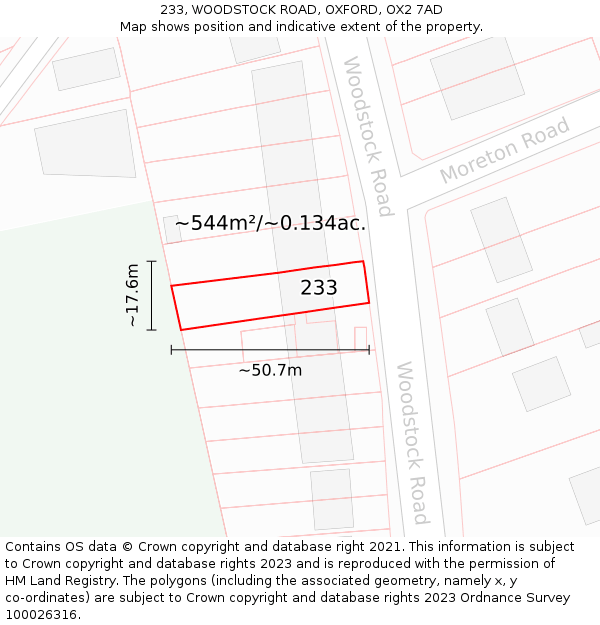 233, WOODSTOCK ROAD, OXFORD, OX2 7AD: Plot and title map