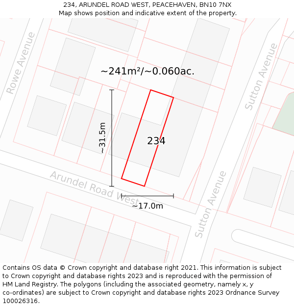 234, ARUNDEL ROAD WEST, PEACEHAVEN, BN10 7NX: Plot and title map