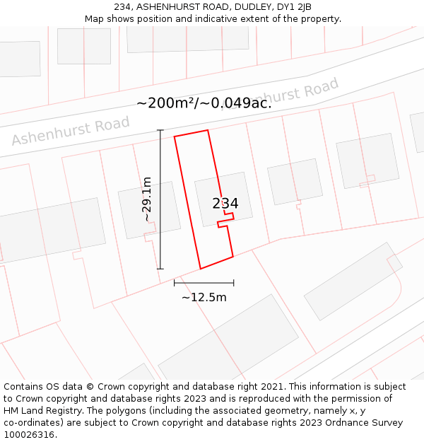 234, ASHENHURST ROAD, DUDLEY, DY1 2JB: Plot and title map