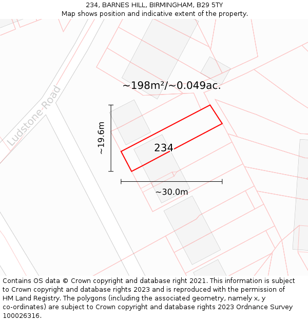 234, BARNES HILL, BIRMINGHAM, B29 5TY: Plot and title map