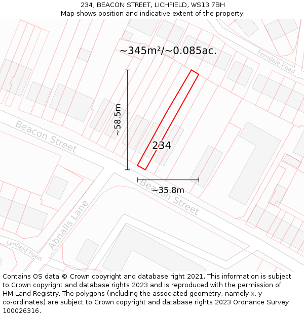 234, BEACON STREET, LICHFIELD, WS13 7BH: Plot and title map