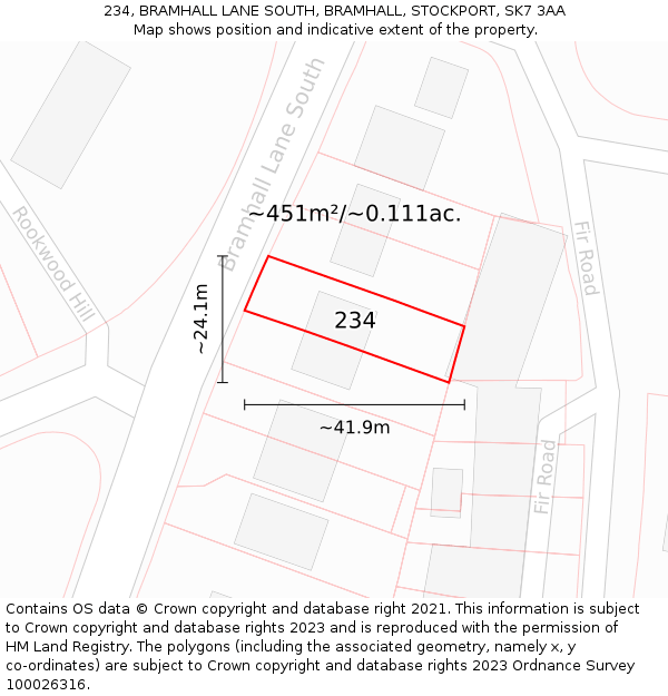 234, BRAMHALL LANE SOUTH, BRAMHALL, STOCKPORT, SK7 3AA: Plot and title map