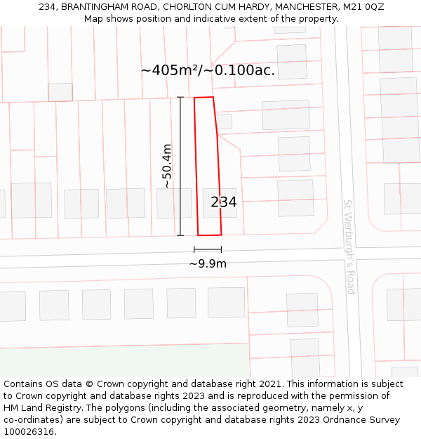 234, BRANTINGHAM ROAD, CHORLTON CUM HARDY, MANCHESTER, M21 0QZ: Plot and title map