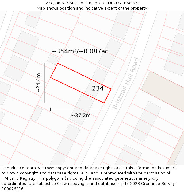 234, BRISTNALL HALL ROAD, OLDBURY, B68 9NJ: Plot and title map