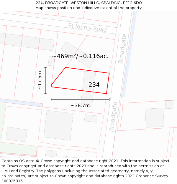 234, BROADGATE, WESTON HILLS, SPALDING, PE12 6DQ: Plot and title map