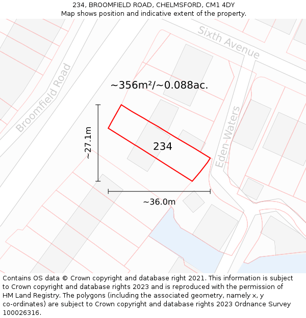 234, BROOMFIELD ROAD, CHELMSFORD, CM1 4DY: Plot and title map