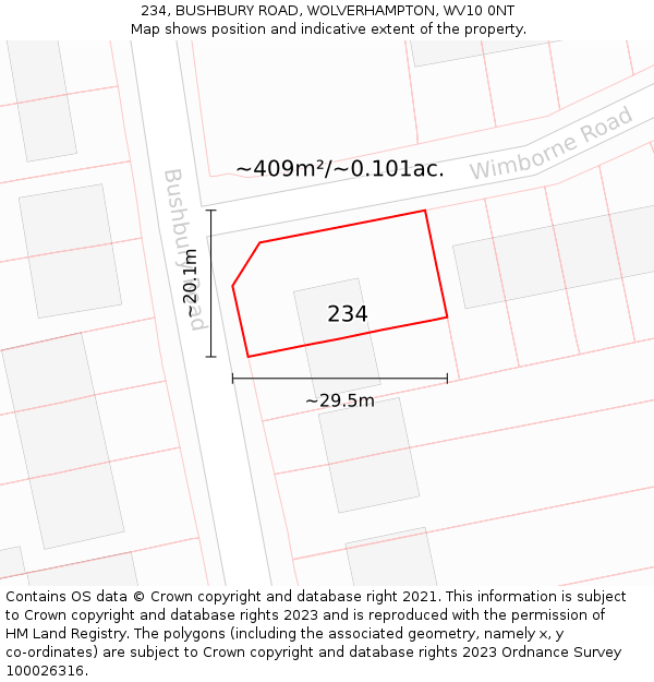 234, BUSHBURY ROAD, WOLVERHAMPTON, WV10 0NT: Plot and title map