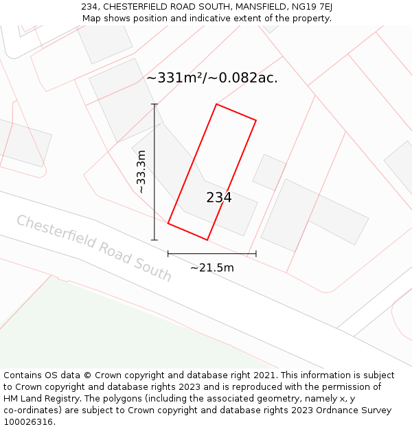 234, CHESTERFIELD ROAD SOUTH, MANSFIELD, NG19 7EJ: Plot and title map