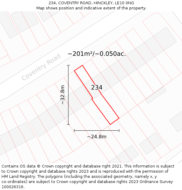 234, COVENTRY ROAD, HINCKLEY, LE10 0NG: Plot and title map