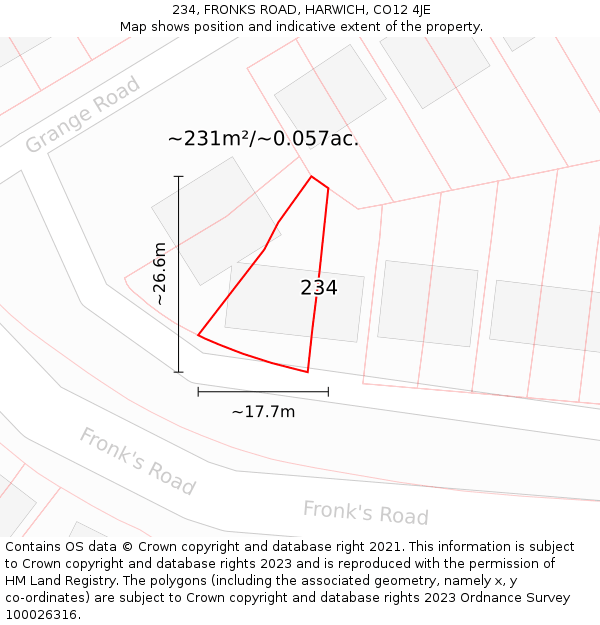 234, FRONKS ROAD, HARWICH, CO12 4JE: Plot and title map