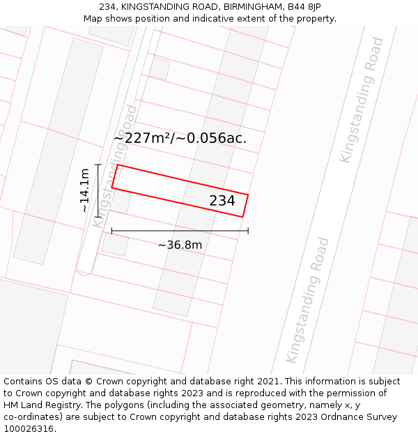 234, KINGSTANDING ROAD, BIRMINGHAM, B44 8JP: Plot and title map