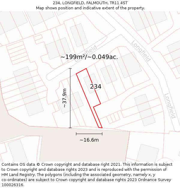 234, LONGFIELD, FALMOUTH, TR11 4ST: Plot and title map