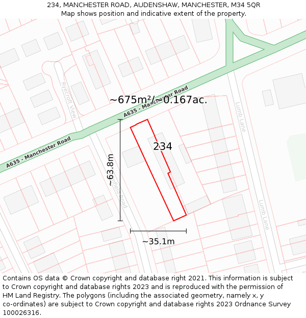 234, MANCHESTER ROAD, AUDENSHAW, MANCHESTER, M34 5QR: Plot and title map