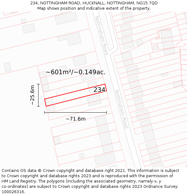 234, NOTTINGHAM ROAD, HUCKNALL, NOTTINGHAM, NG15 7QD: Plot and title map