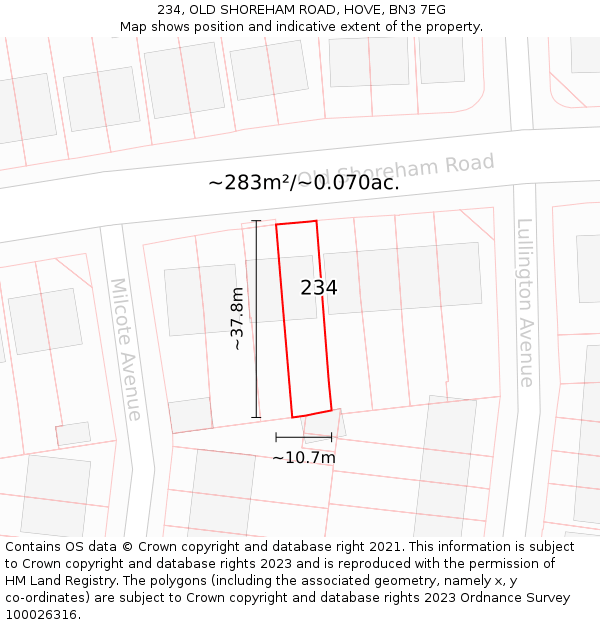 234, OLD SHOREHAM ROAD, HOVE, BN3 7EG: Plot and title map