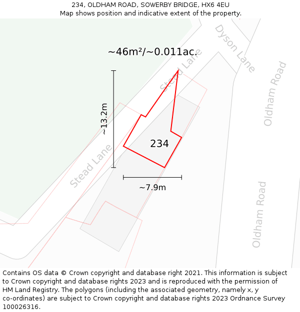 234, OLDHAM ROAD, SOWERBY BRIDGE, HX6 4EU: Plot and title map