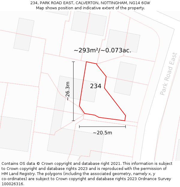 234, PARK ROAD EAST, CALVERTON, NOTTINGHAM, NG14 6GW: Plot and title map