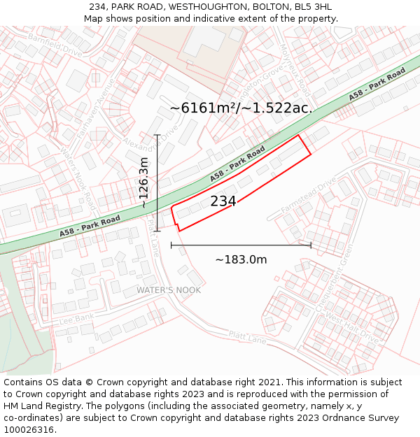 234, PARK ROAD, WESTHOUGHTON, BOLTON, BL5 3HL: Plot and title map