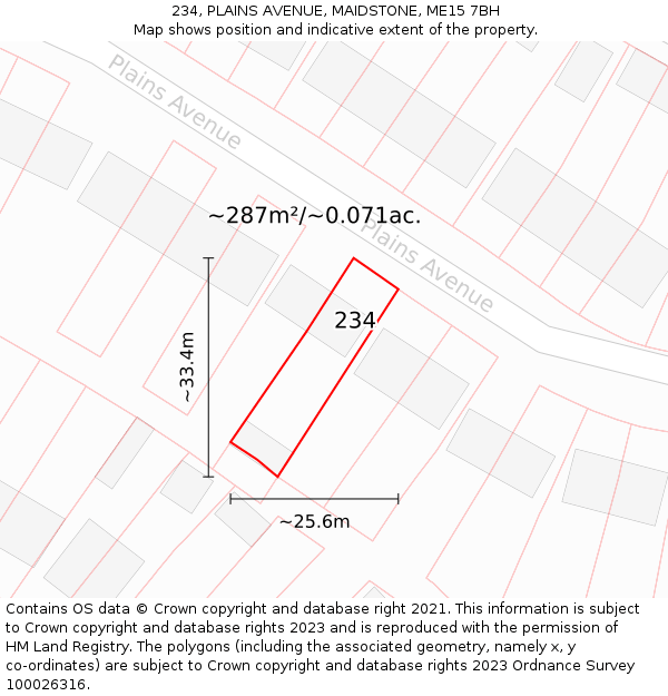 234, PLAINS AVENUE, MAIDSTONE, ME15 7BH: Plot and title map