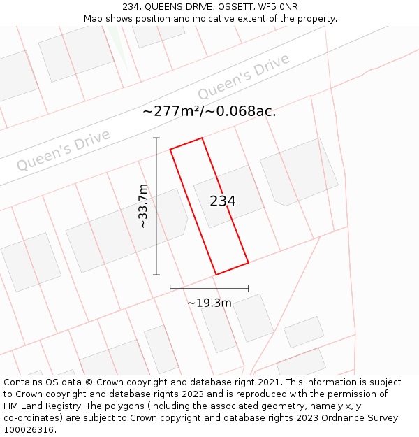 234, QUEENS DRIVE, OSSETT, WF5 0NR: Plot and title map