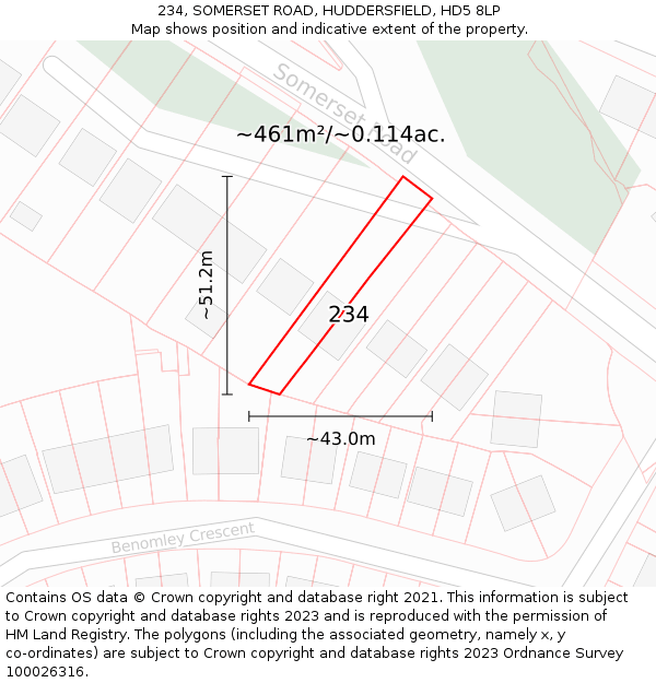 234, SOMERSET ROAD, HUDDERSFIELD, HD5 8LP: Plot and title map