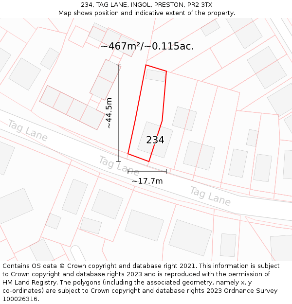 234, TAG LANE, INGOL, PRESTON, PR2 3TX: Plot and title map