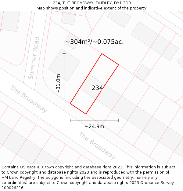 234, THE BROADWAY, DUDLEY, DY1 3DR: Plot and title map