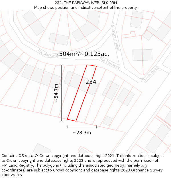 234, THE PARKWAY, IVER, SL0 0RH: Plot and title map