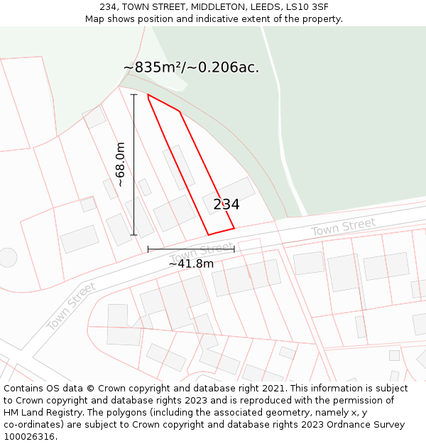 234, TOWN STREET, MIDDLETON, LEEDS, LS10 3SF: Plot and title map