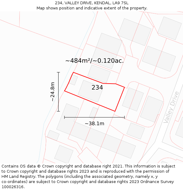 234, VALLEY DRIVE, KENDAL, LA9 7SL: Plot and title map