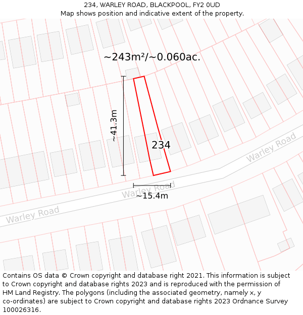 234, WARLEY ROAD, BLACKPOOL, FY2 0UD: Plot and title map