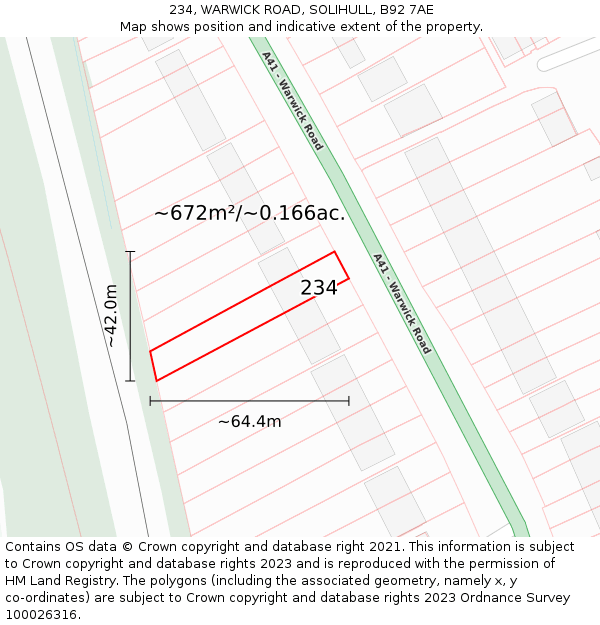 234, WARWICK ROAD, SOLIHULL, B92 7AE: Plot and title map