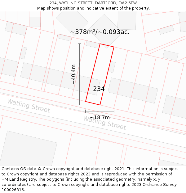 234, WATLING STREET, DARTFORD, DA2 6EW: Plot and title map