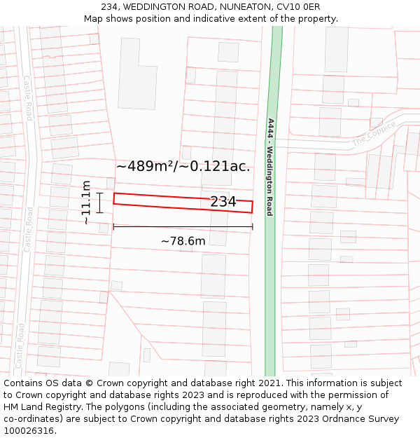 234, WEDDINGTON ROAD, NUNEATON, CV10 0ER: Plot and title map