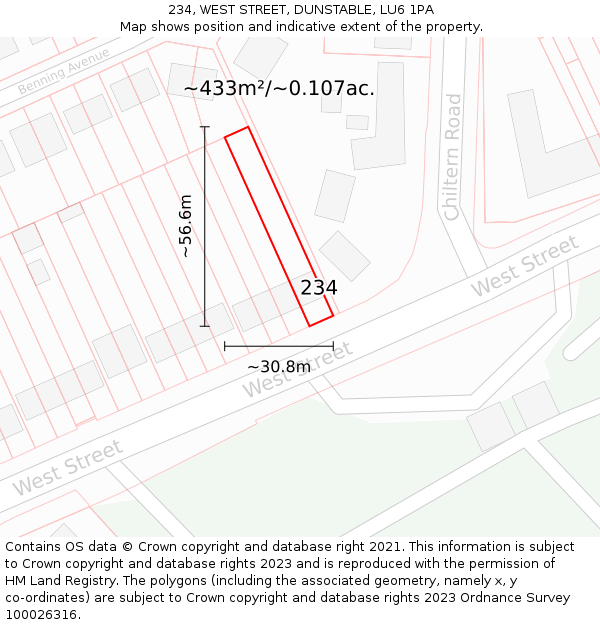 234, WEST STREET, DUNSTABLE, LU6 1PA: Plot and title map