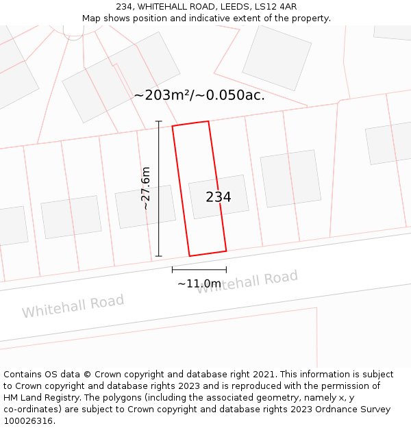 234, WHITEHALL ROAD, LEEDS, LS12 4AR: Plot and title map