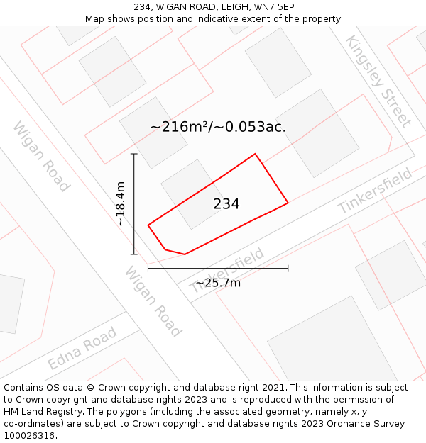 234, WIGAN ROAD, LEIGH, WN7 5EP: Plot and title map