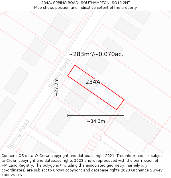 234A, SPRING ROAD, SOUTHAMPTON, SO19 2NT: Plot and title map