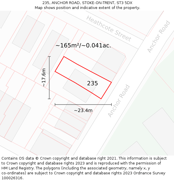 235, ANCHOR ROAD, STOKE-ON-TRENT, ST3 5DX: Plot and title map