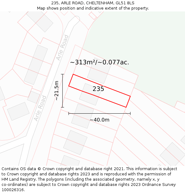 235, ARLE ROAD, CHELTENHAM, GL51 8LS: Plot and title map