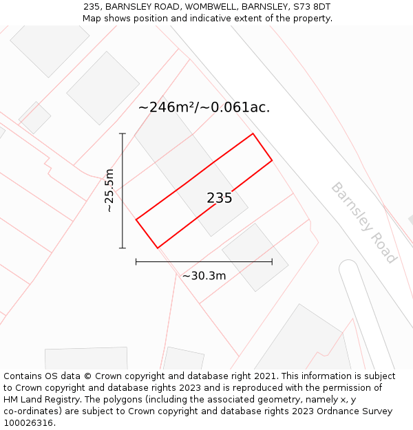 235, BARNSLEY ROAD, WOMBWELL, BARNSLEY, S73 8DT: Plot and title map