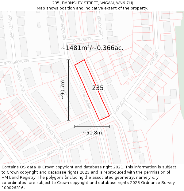 235, BARNSLEY STREET, WIGAN, WN6 7HJ: Plot and title map