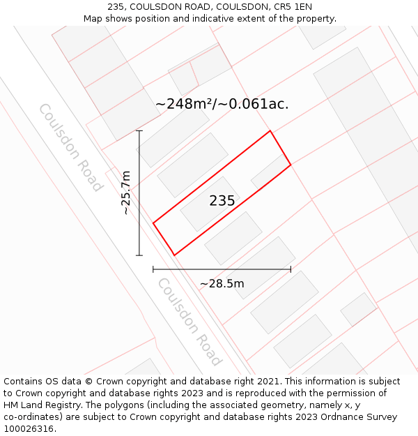 235, COULSDON ROAD, COULSDON, CR5 1EN: Plot and title map