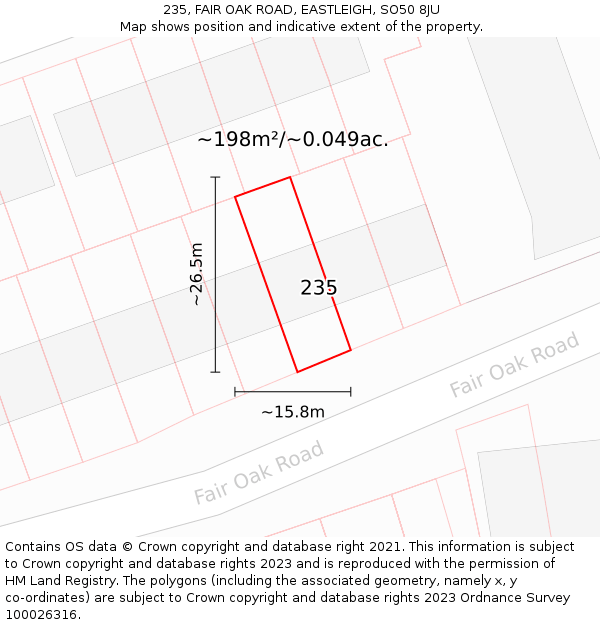 235, FAIR OAK ROAD, EASTLEIGH, SO50 8JU: Plot and title map