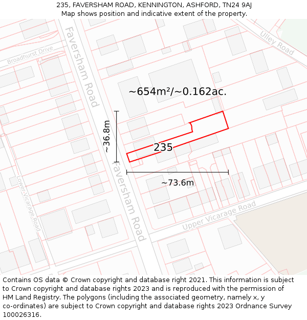 235, FAVERSHAM ROAD, KENNINGTON, ASHFORD, TN24 9AJ: Plot and title map