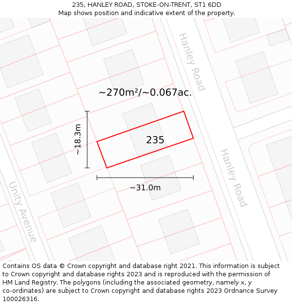 235, HANLEY ROAD, STOKE-ON-TRENT, ST1 6DD: Plot and title map